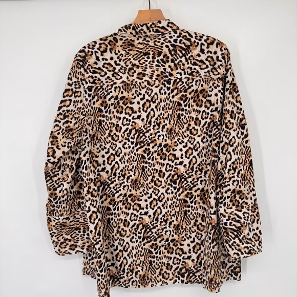 Chicos 2 Leopard Button-Up Shirt tunic Womens Size XL No-Iron Cotton stretch - Picture 8 of 14